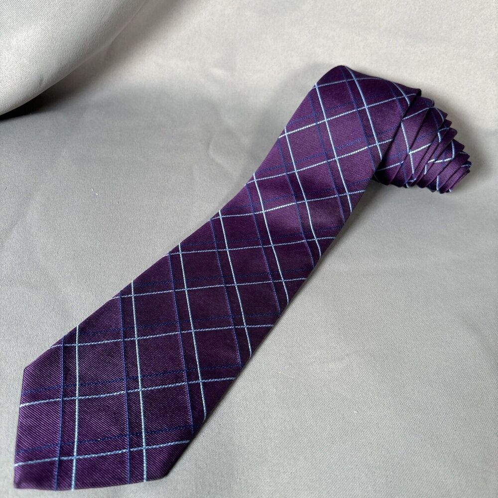 Brooks Brothers Makers & Merchants Tie L:59" W:3.5" Purple Blue Check Plaid